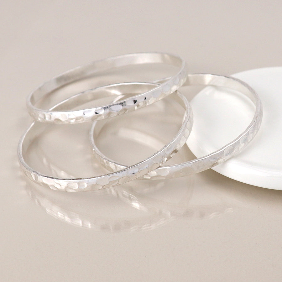 Hammered Worn Bangle Set