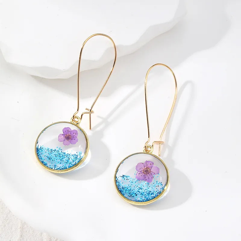 Flower Resin Drop Earrings | Small Purple Flower