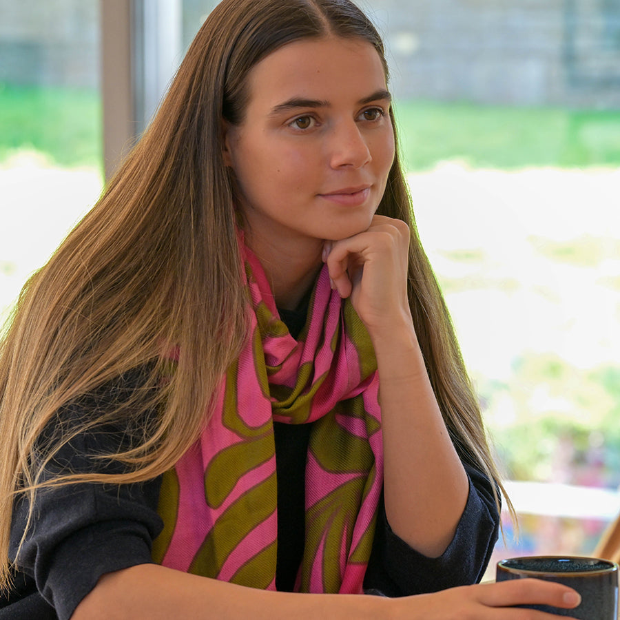 Pink Mix Abstract Swirl Print Scarf