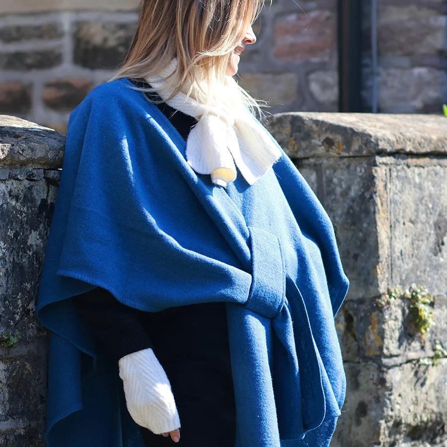 Amelia Tie Self Waist Poncho - Teal
