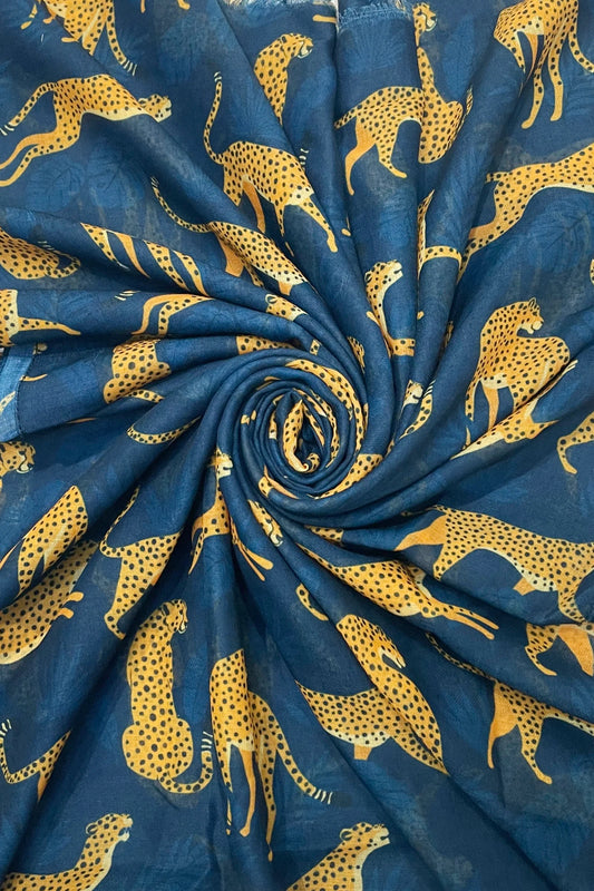 Illustrated Leopard & Leaf Print Scarf