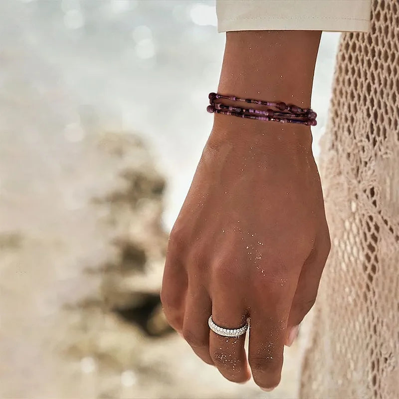 Bohemian Beaded Beach Multistrand Bracelet | Light Blue