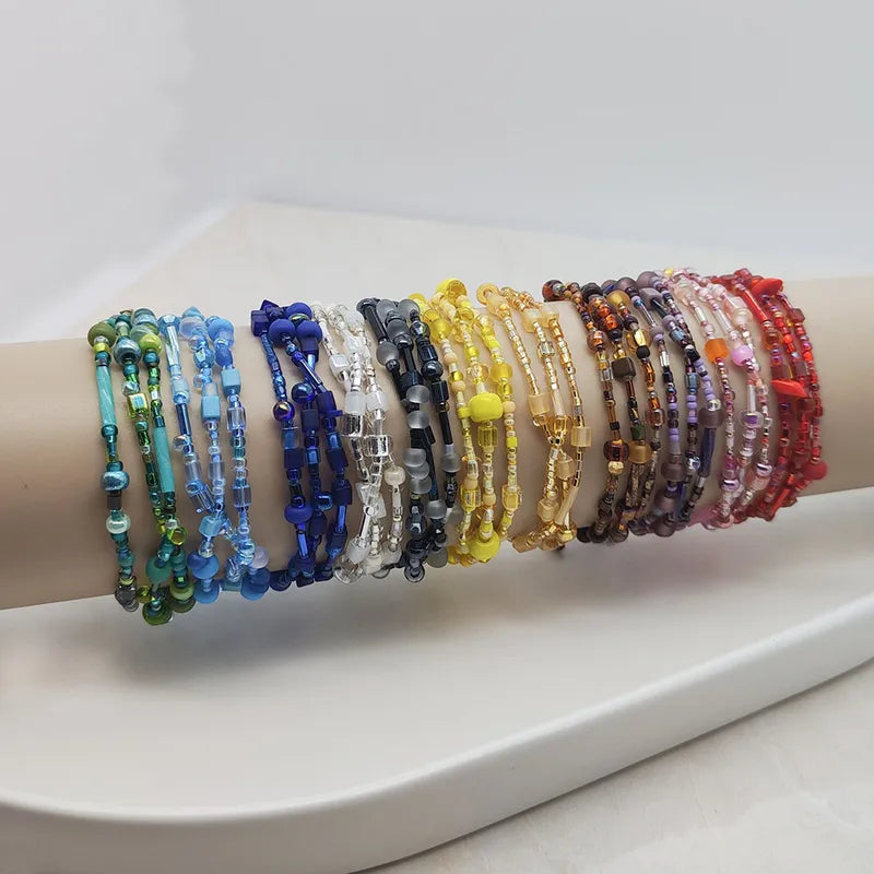 Bohemian Beaded Beach Multistrand Bracelet | Light Blue