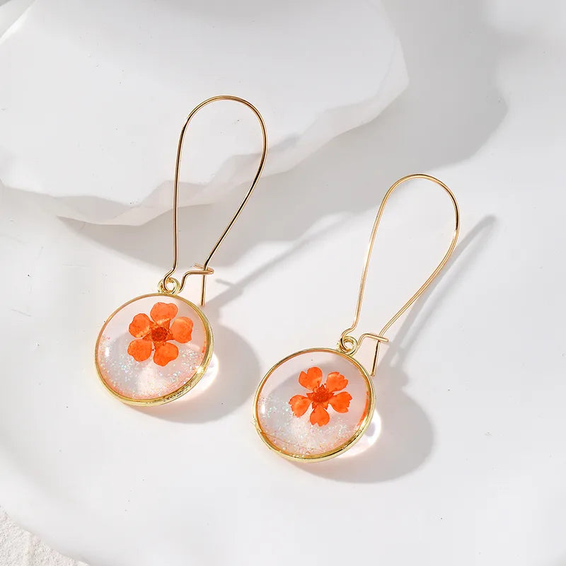 Flower Resin Drop Earrings | Small Orange Flower