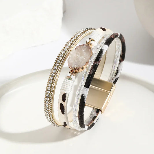 Geometric Beaded Artificial Crystal Women's Bangle | Leopard