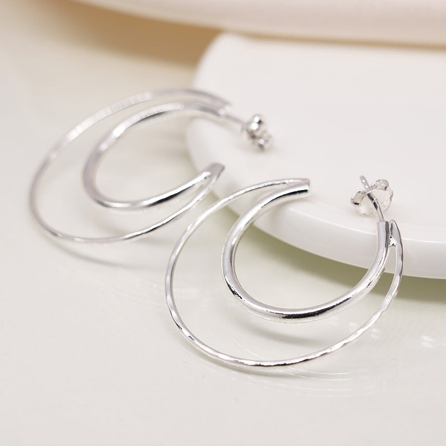 Sterling Silver Double Hoop Stud Earrings