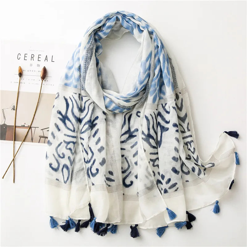 Ripple Print Cotton Summer Scarf