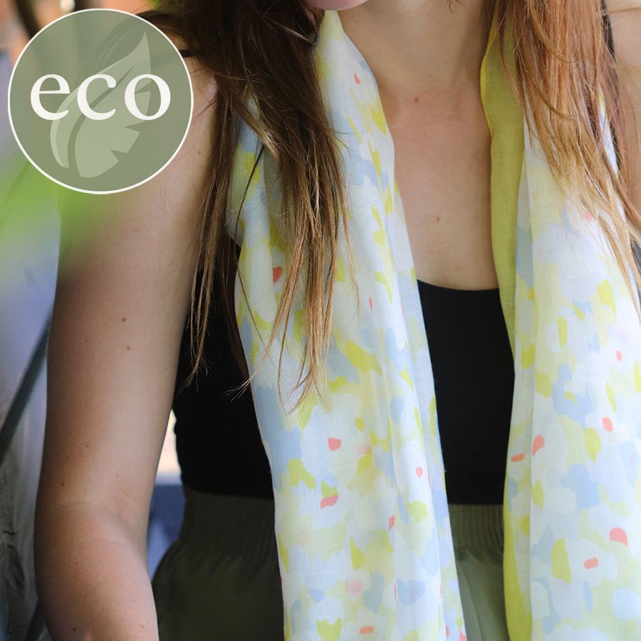 Recycled Yellow Mix Abstract Painted Flower Scarf