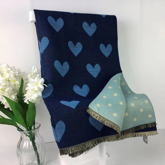 Heart Reversible Winter Scarf | Blue