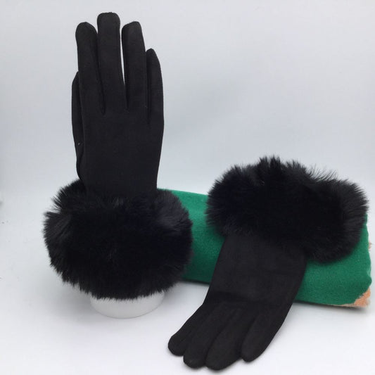 Faux Fur Cuff Smart Touch Gloves | Black