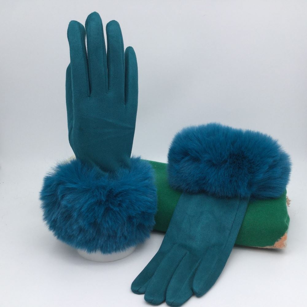 Faux Fur Cuff Smart Touch Gloves | Teal