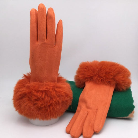 Faux Fur Cuff Smart Touch Gloves | Orange