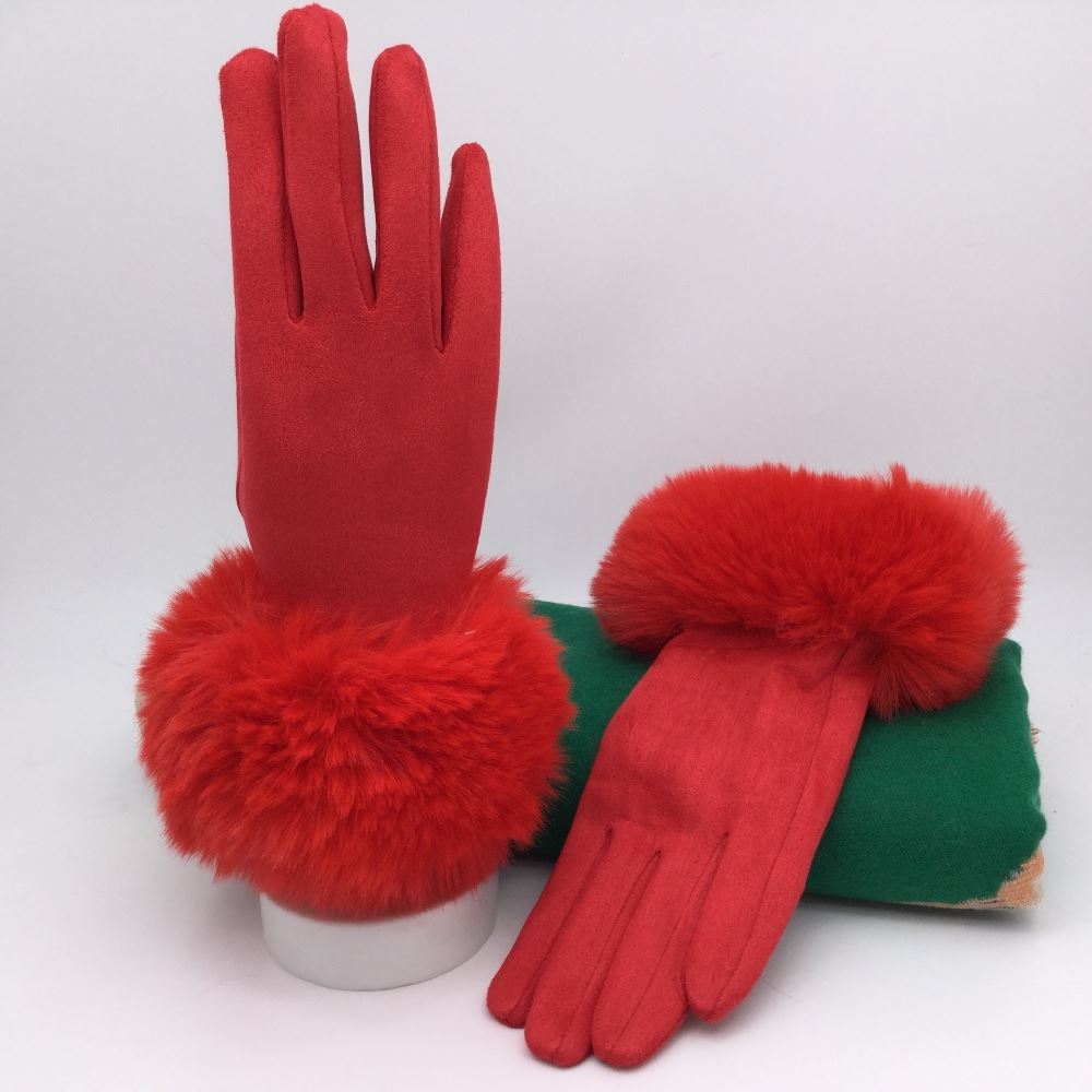 Faux Fur Cuff Smart Touch Gloves | Red