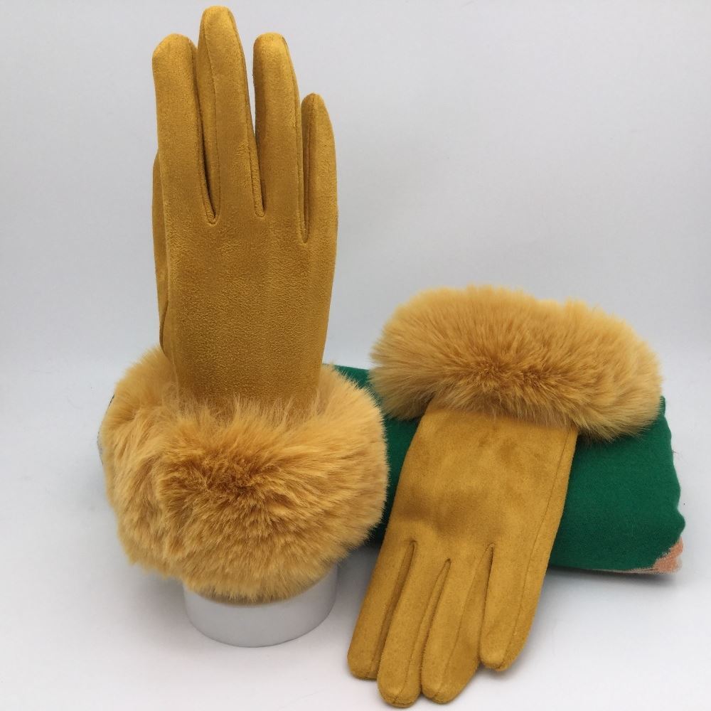 Faux Fur Cuff Smart Touch Gloves | Mustard