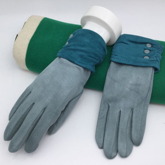 Two Tone Button Cuff Gloves | Teal Green