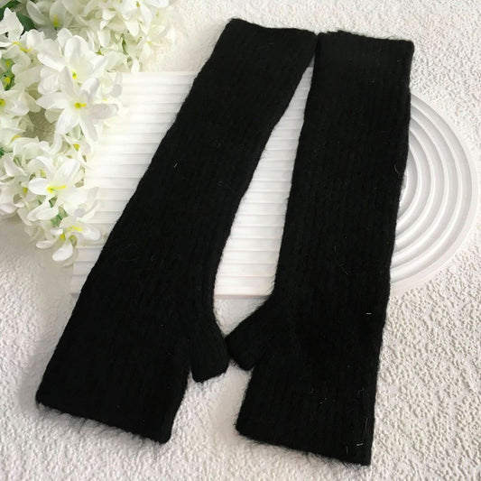 Long Wrist Fingerless Gloves | Black