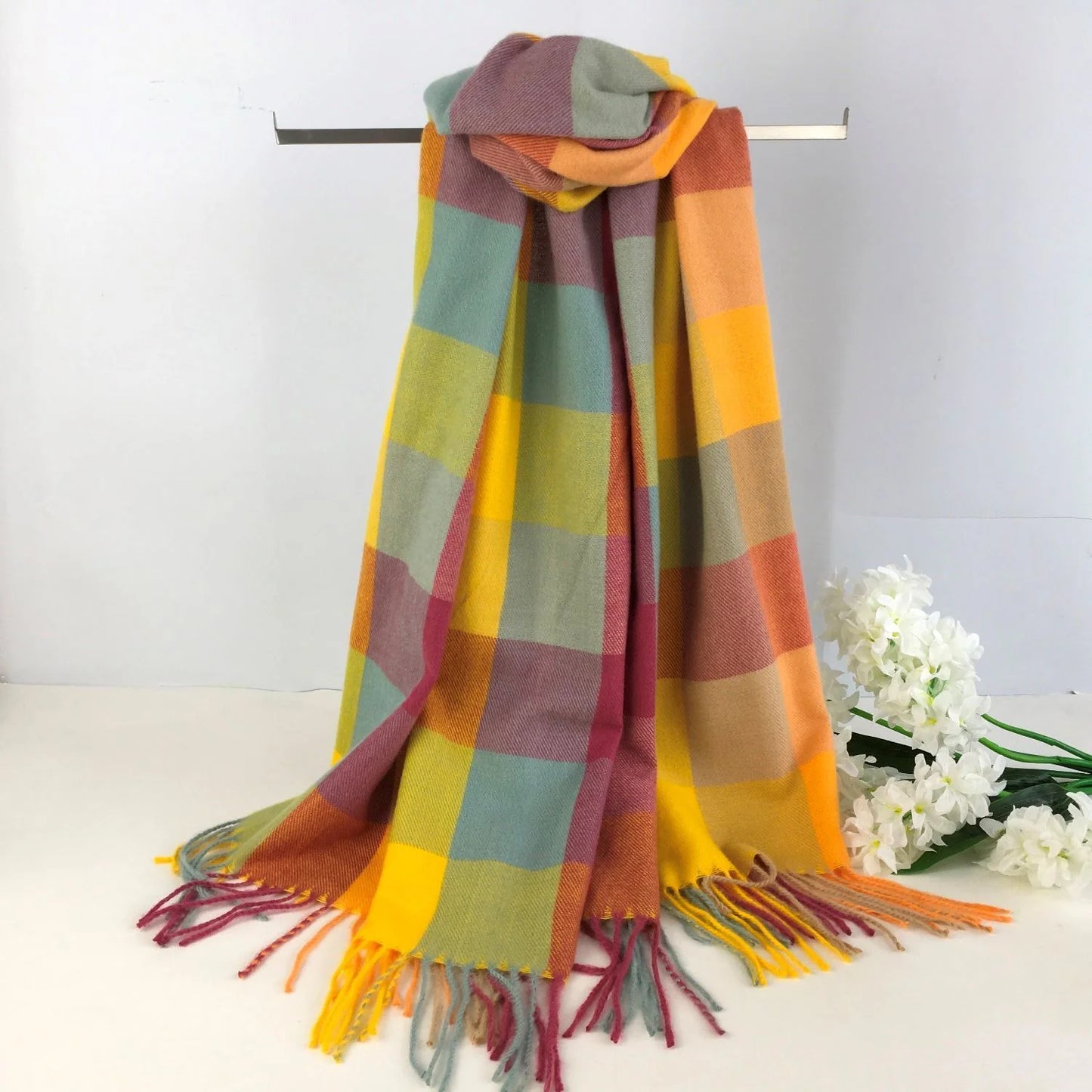Warm Check Scarf | Mustard