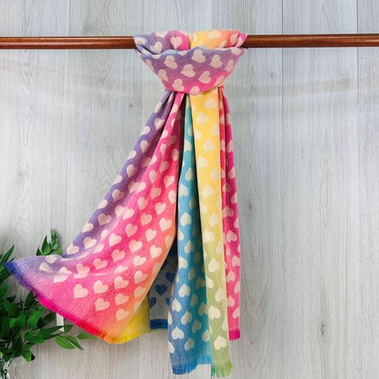 Reversible Heart Print Warm Scarf | Rainbow