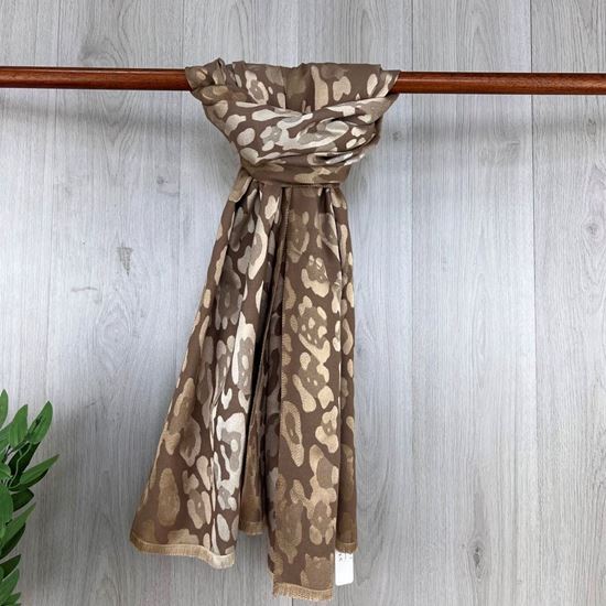 Fine Animal Print Scarf | Camel