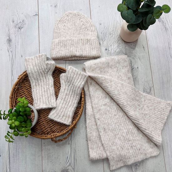 Scarf, Wrist Warmers & Hat Set | Beige