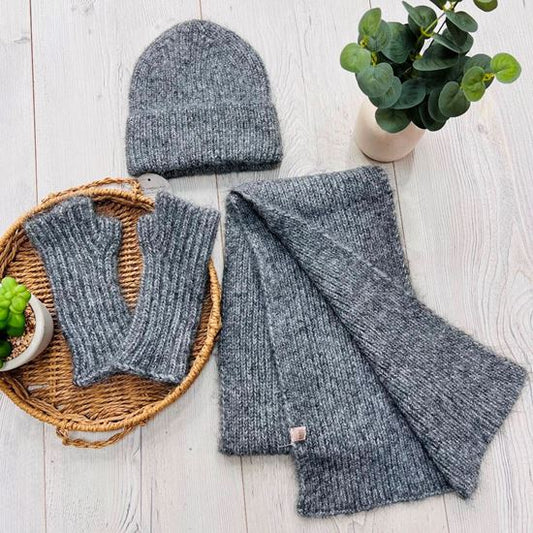 Scarf, Wrist Warmers & Hat Set | Dark Grey