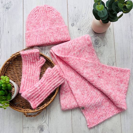 Scarf, Wrist Warmers & Hat Set | Pink