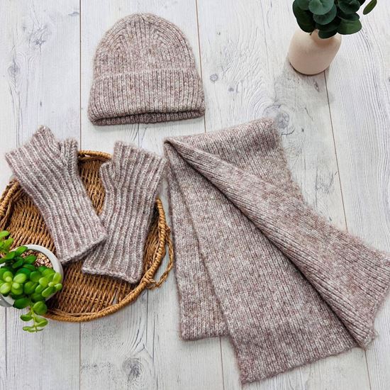 Scarf, Wrist Warmers & Hat Set | Taupe