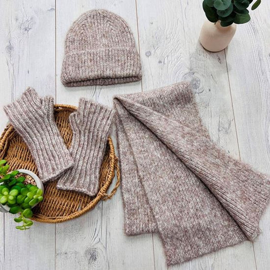 Scarf, Wrist Warmers & Hat Set | Taupe