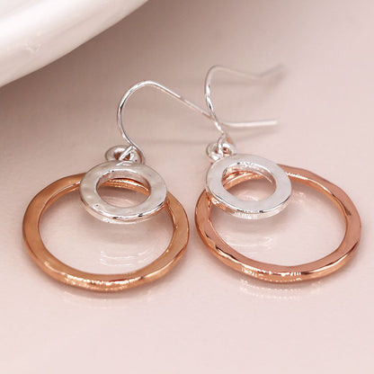 Two Tone Double Ring Drop Earrings