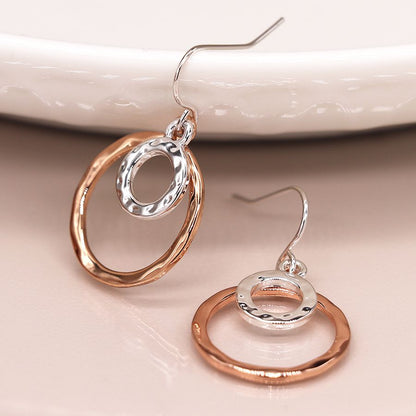 Two Tone Double Ring Drop Earrings