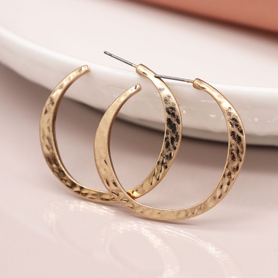 Irregular Hammered Open Hoop Earrings