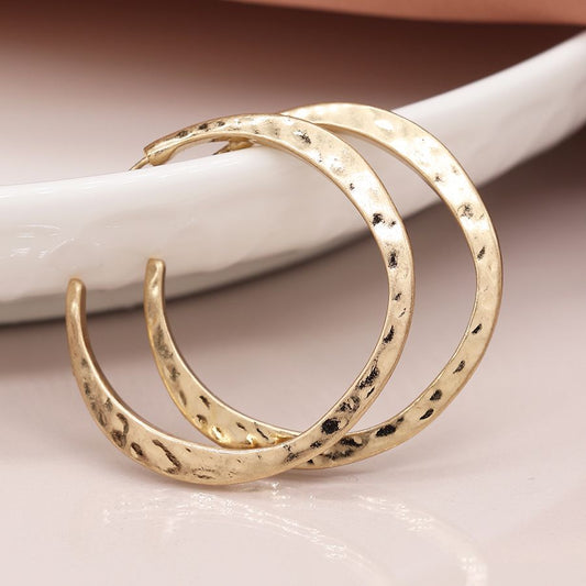 Irregular Hammered Open Hoop Earrings