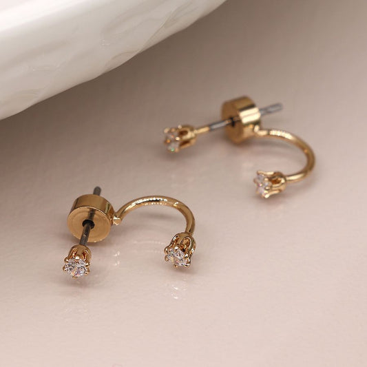 Golden Lobe Hugger Double Crystal Earring