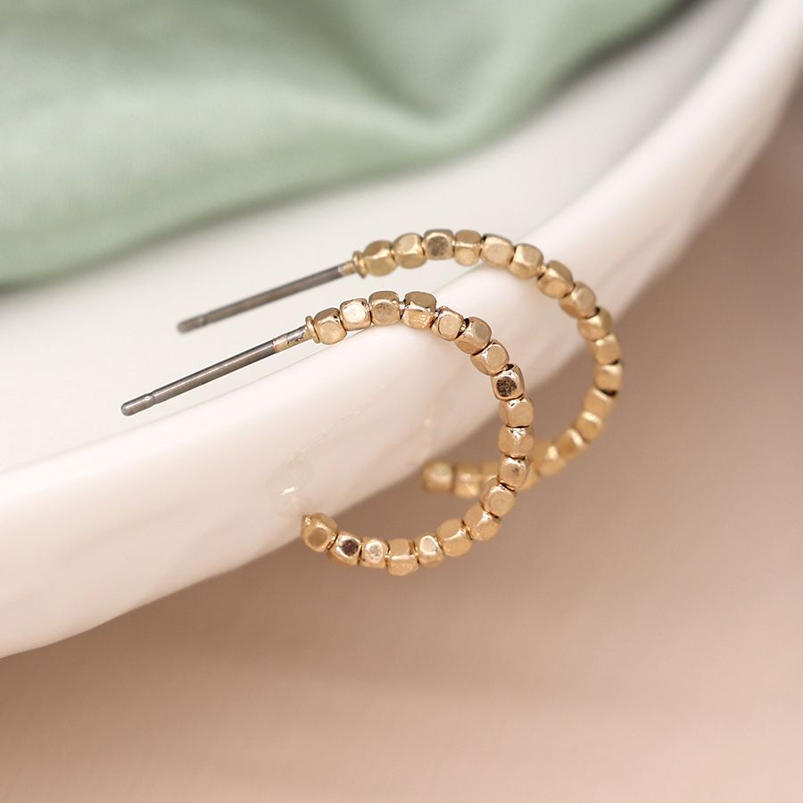 Cube Beaded Open Hoop Earring