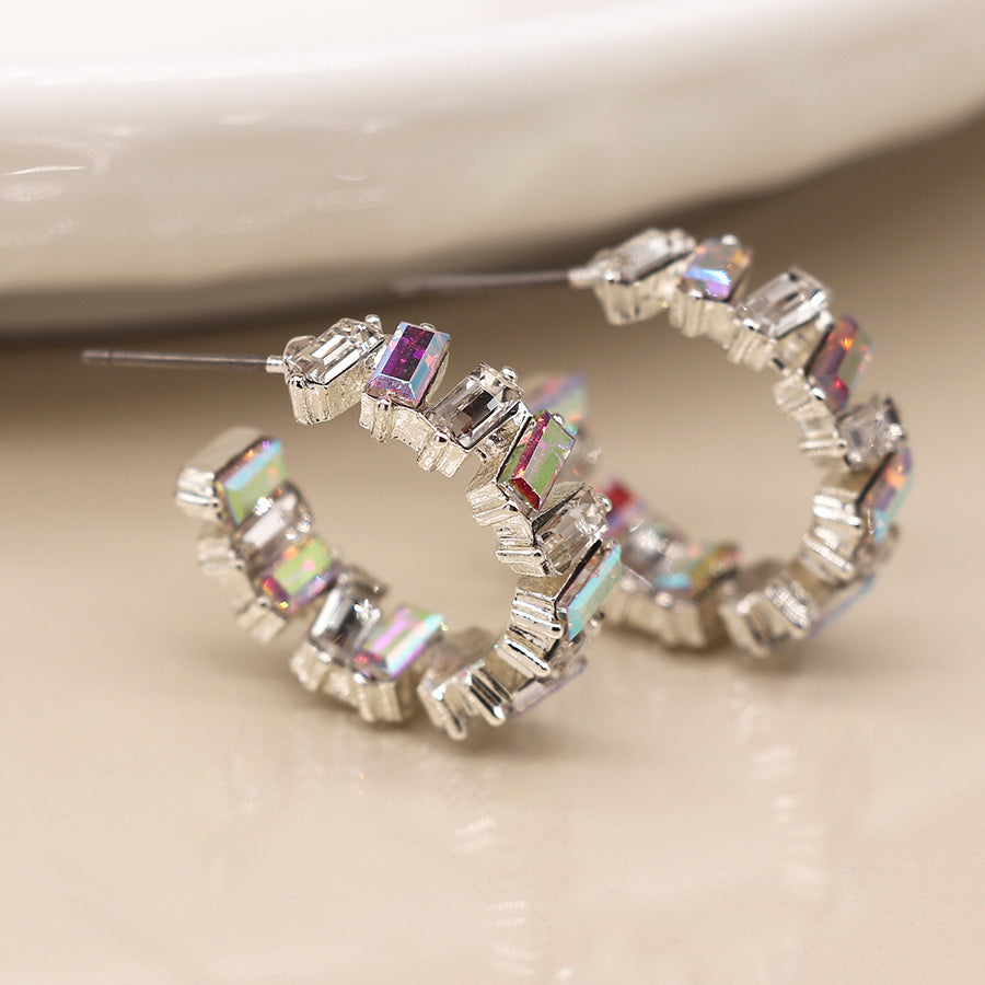 Staggered Crystal Hoop Earrings