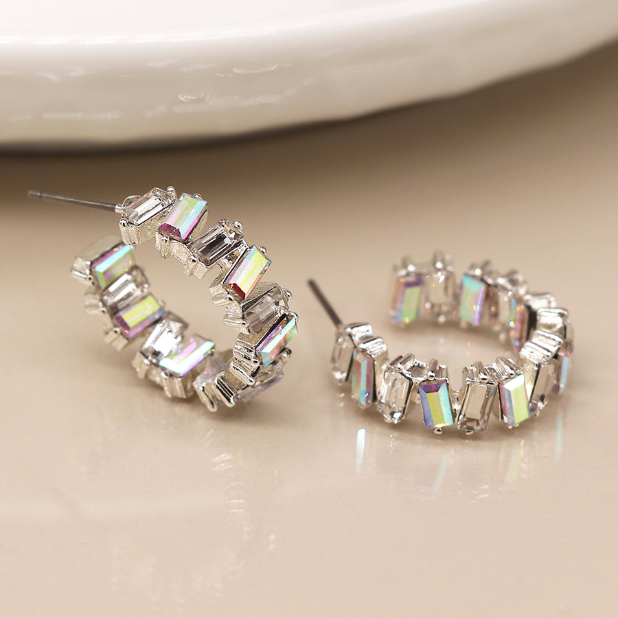 Staggered Crystal Hoop Earrings