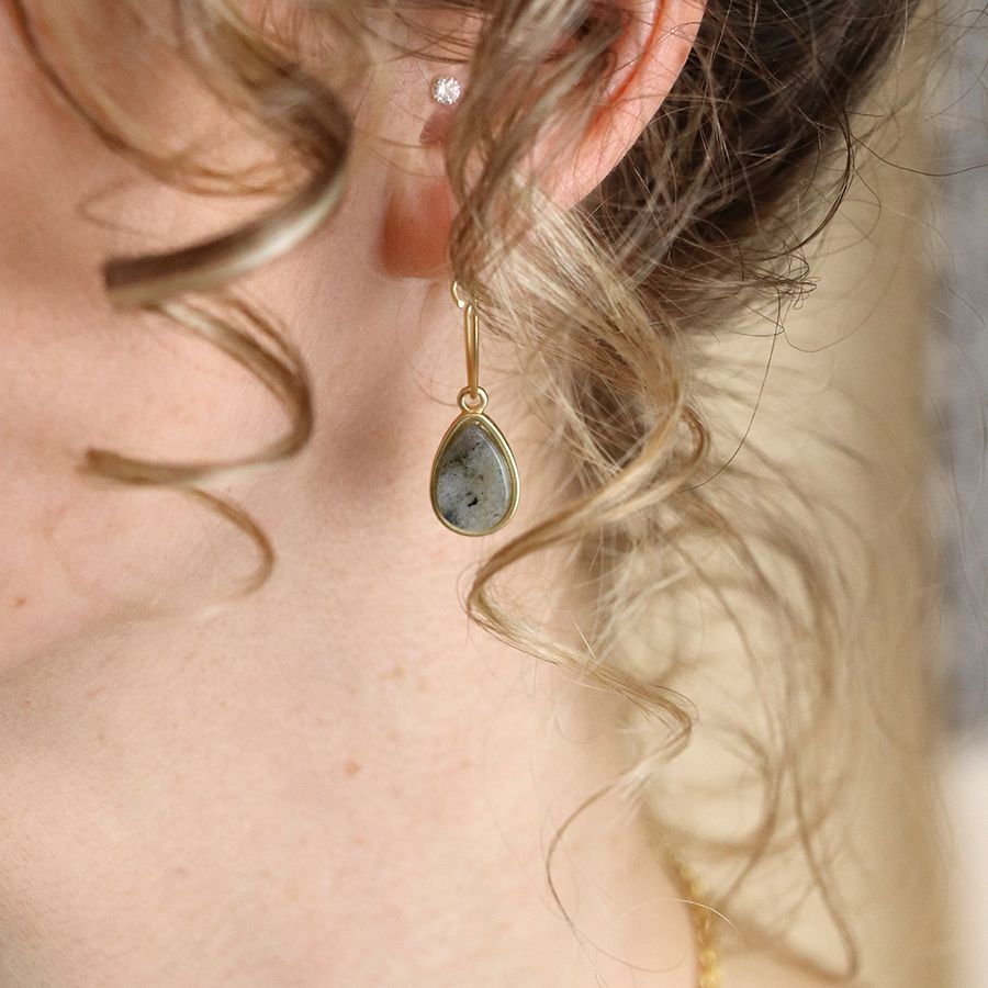 Fine Hoop & Agate Teardrop Earrings