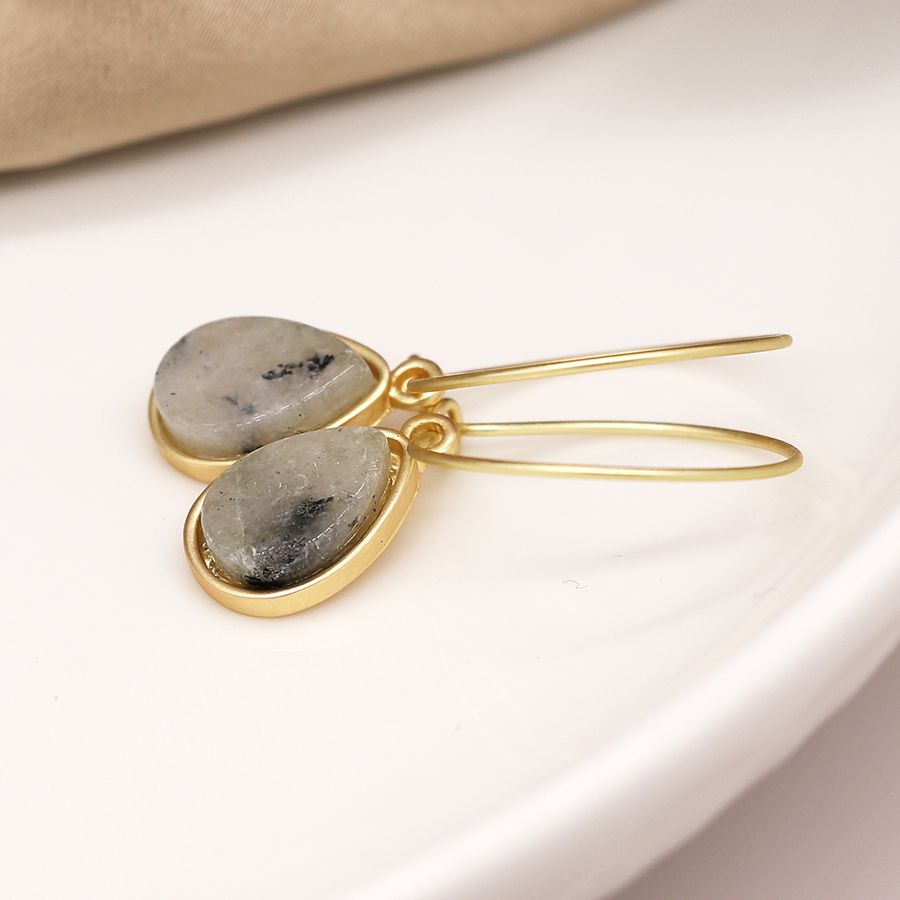 Fine Hoop & Agate Teardrop Earrings