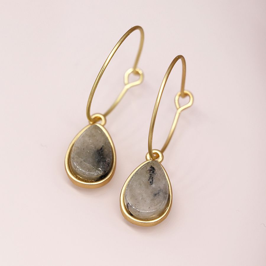 Fine Hoop & Agate Teardrop Earrings