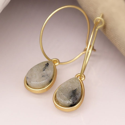 Fine Hoop & Agate Teardrop Earrings