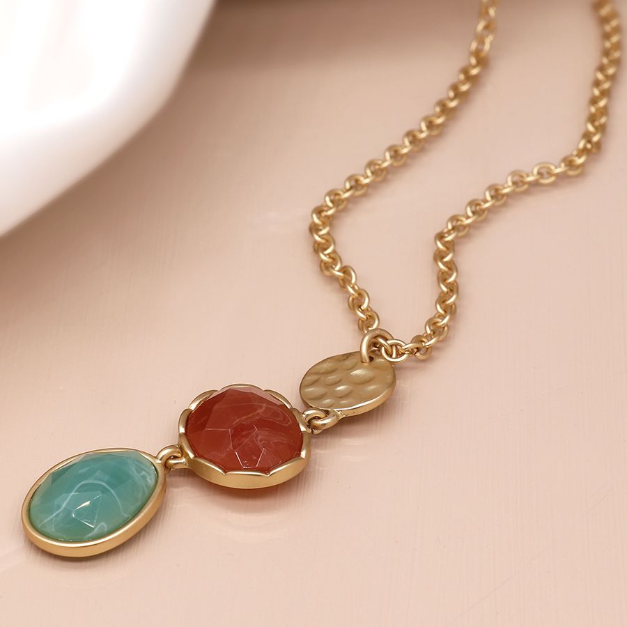 Hammered Disc & Mixed Stone Necklace