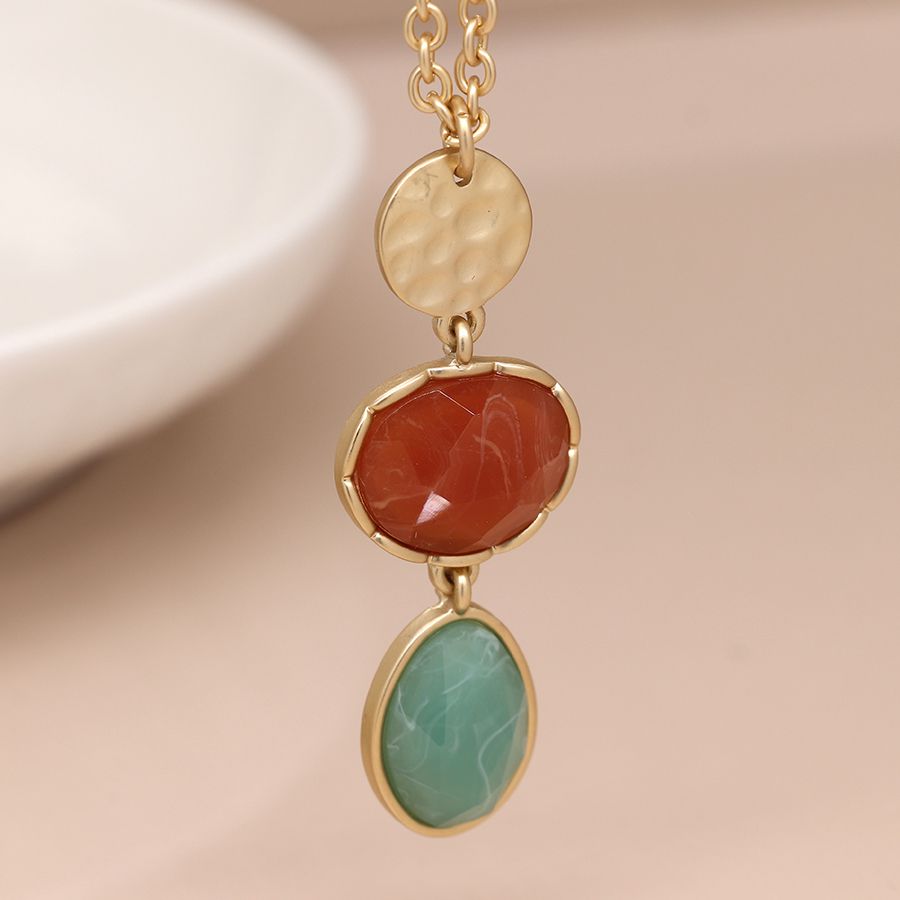 Hammered Disc & Mixed Stone Necklace