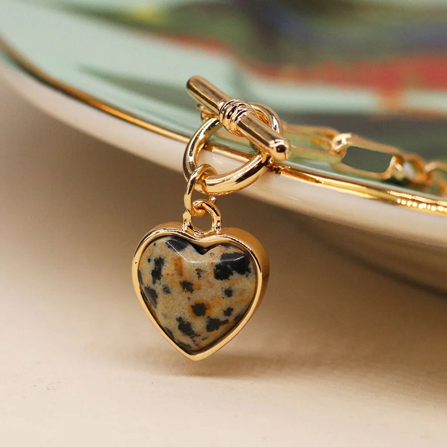 Golden Dalmatian Heart Necklace With T-bar