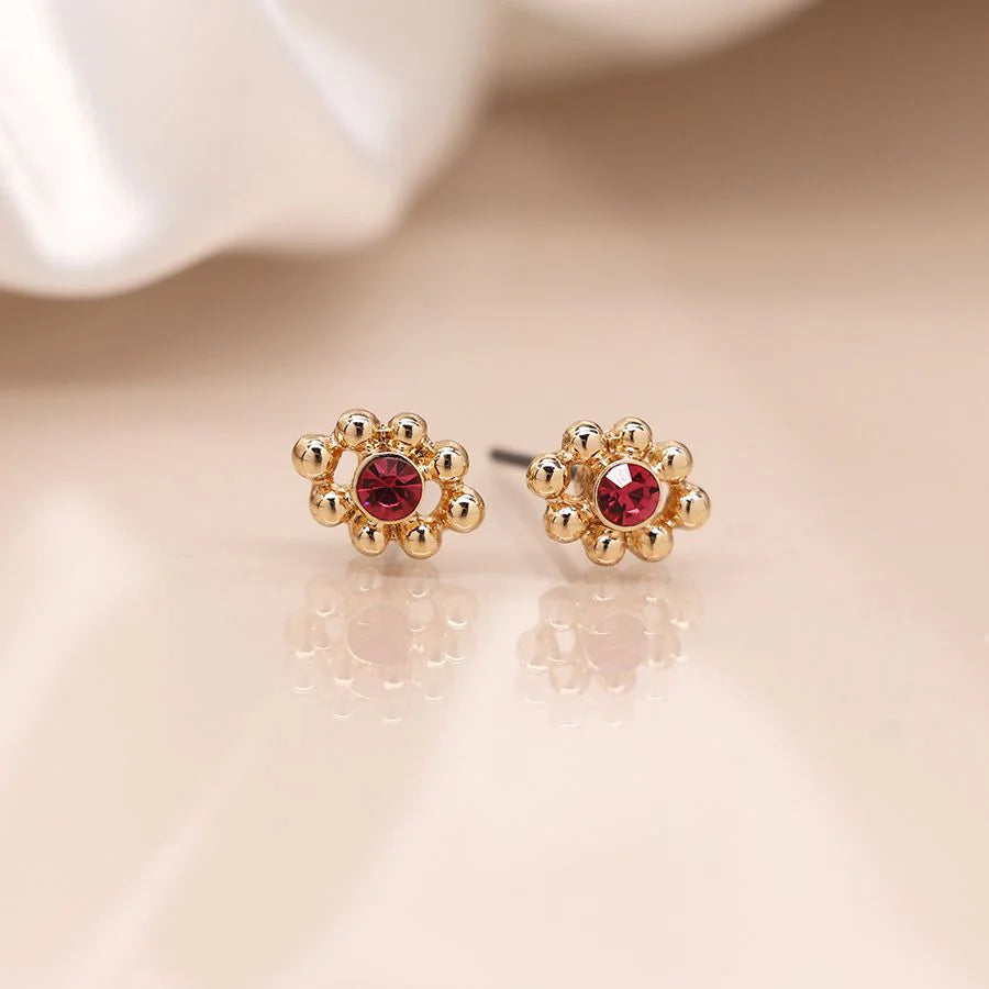 Triple Stud Set Earrings With Pink Crystal