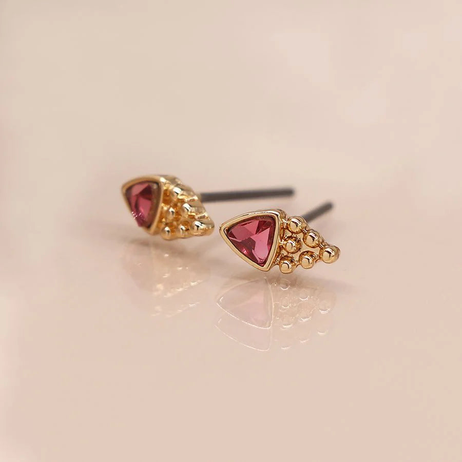 Triple Stud Set Earrings With Pink Crystal