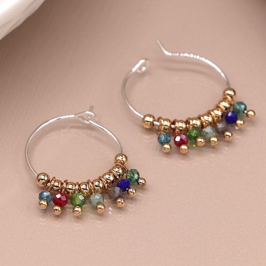 Multicoloured Bead Hoop Earrings