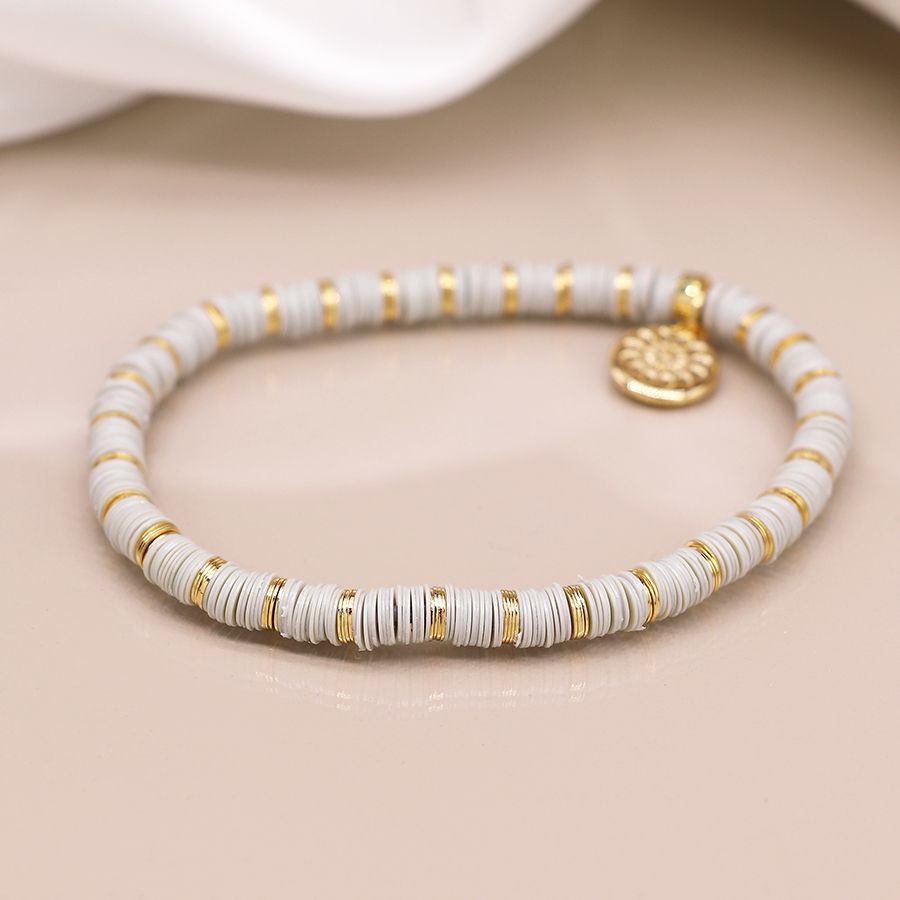 Pale Grey & Gold Fimo Bead Bracelet