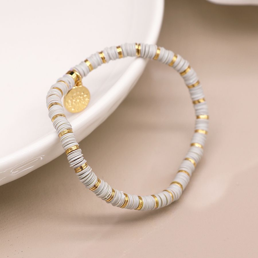 Pale Grey & Gold Fimo Bead Bracelet
