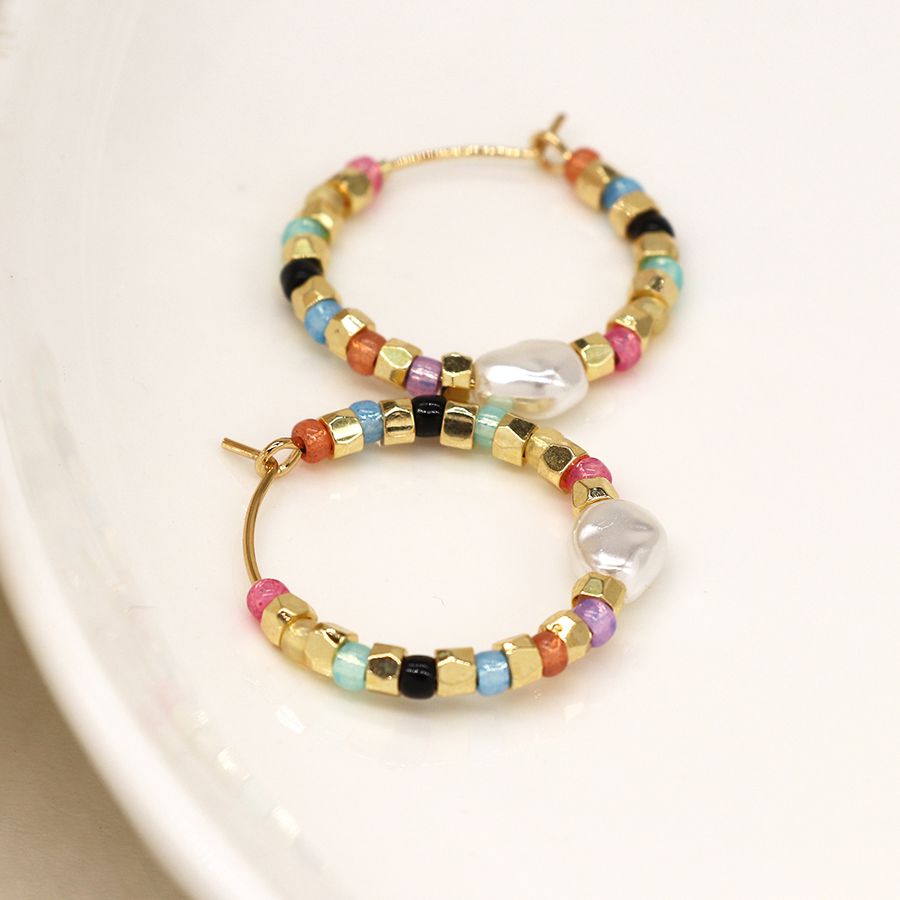 Multicolour Glass Bead Hoop Earrings