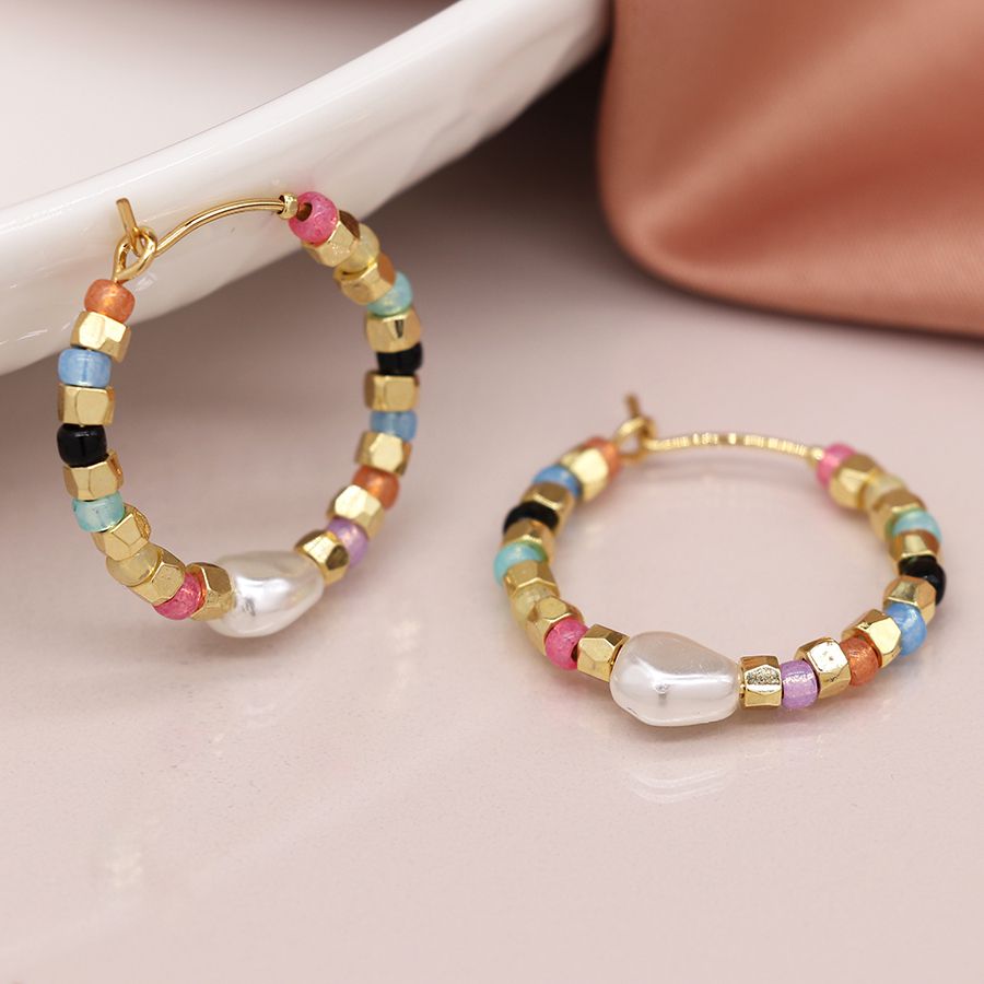 Multicolour Glass Bead Hoop Earrings